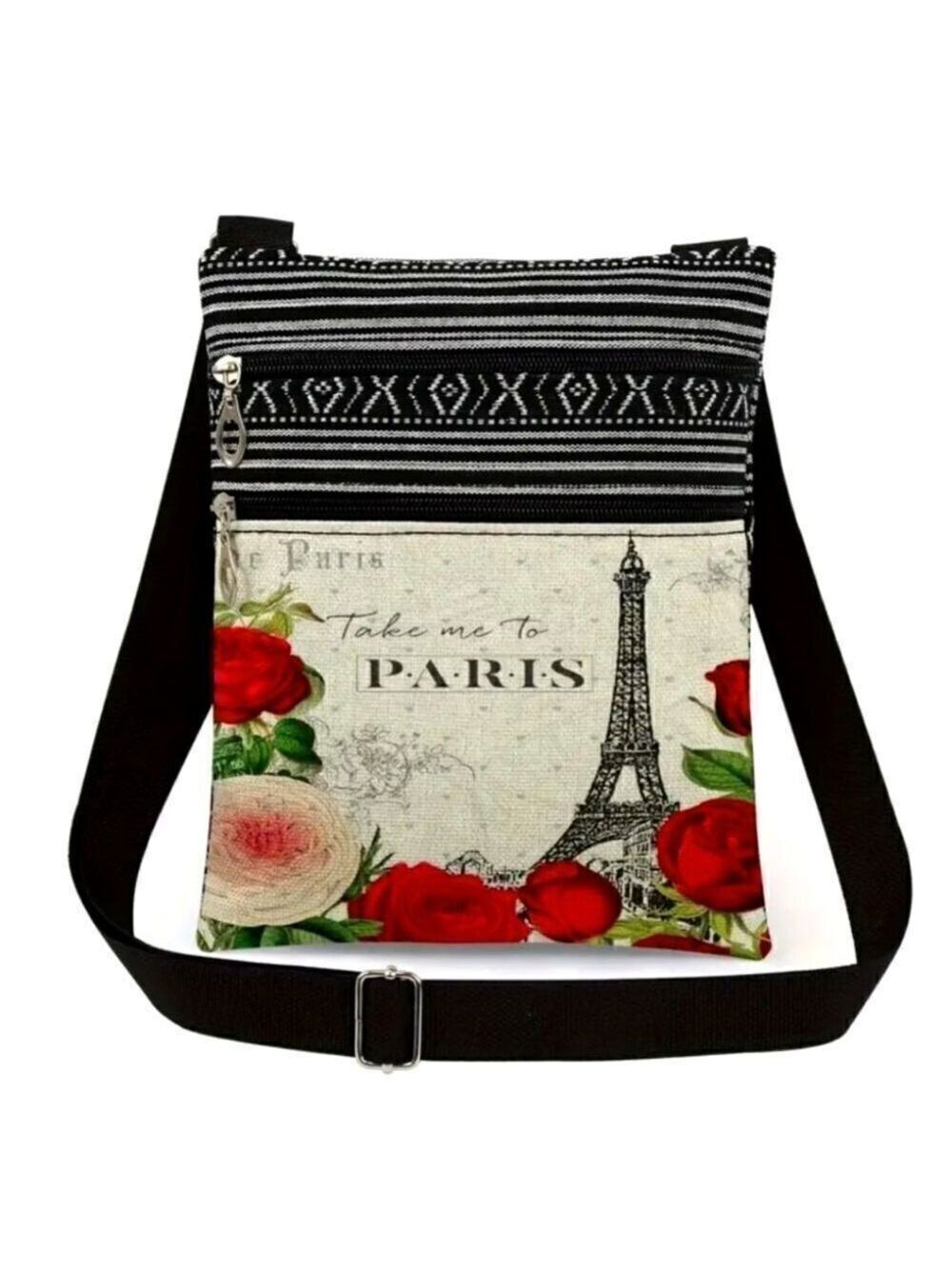 Eiffel Tower Print Mini Canvas Crossbody Bag